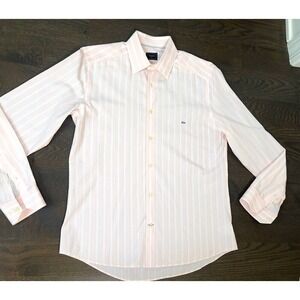 Lacoste Striped Classic Shirt Button Dawn Pink Devonlay sz 40 Preppy Quiet Lux